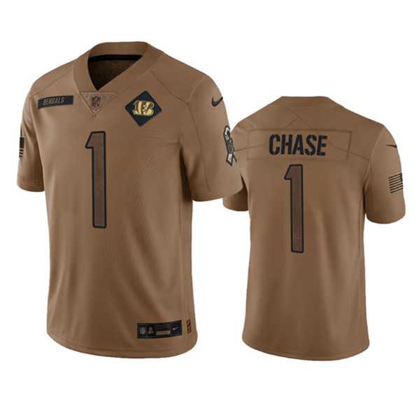 Men%27s Cincinnati Bengals #1 Ja%27Marr Chase 2023 Brown Salute To Service Limited Football Stitched Jersey Dyin->cincinnati bengals->NFL Jersey